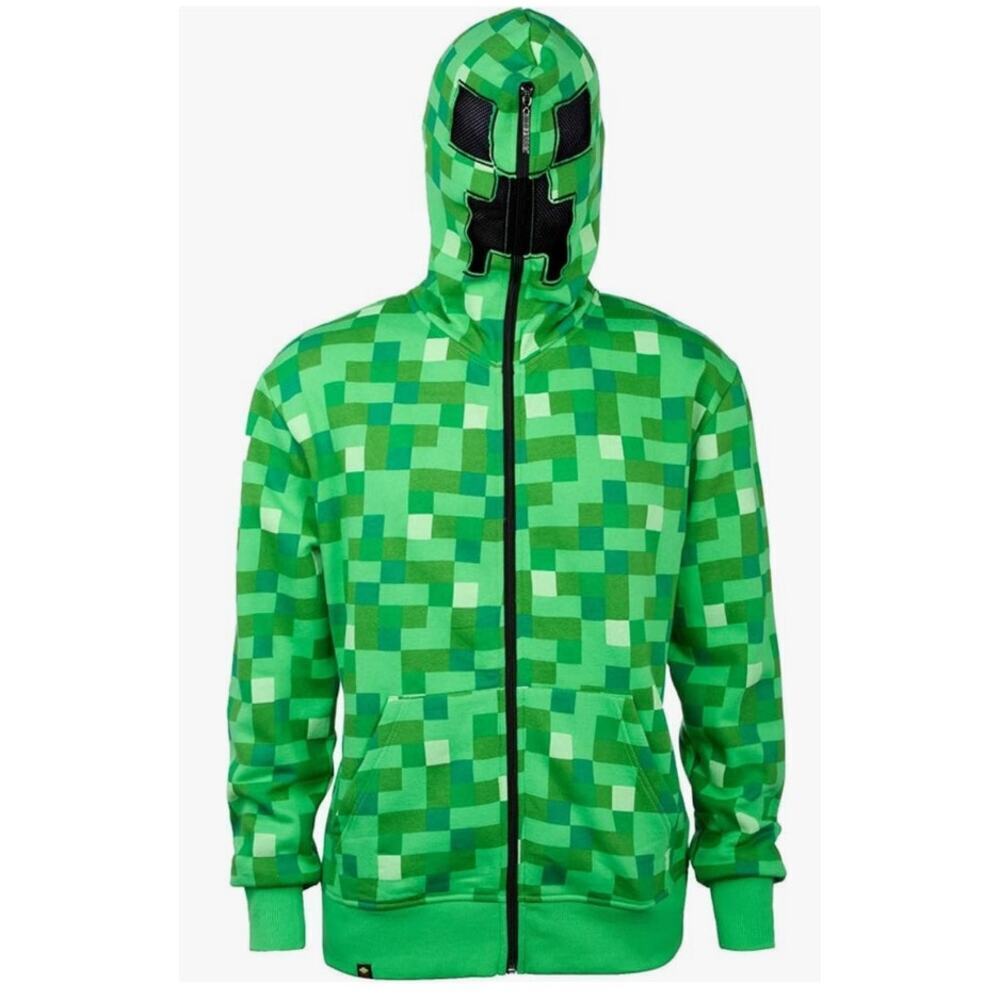 Jinx Minecraft Boys' Green Creeper Block Zip-Up Hoodie with Mask, S - Picture 2 of 11